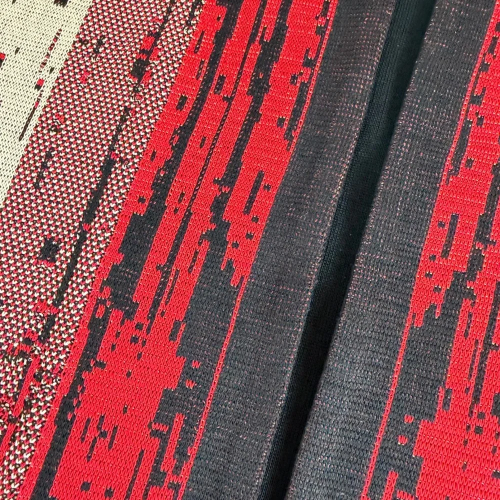 Ming Wang Knit Blazer Cardigan Open Front Abstract Print‎ Red Black XL - Picture 12 of 12